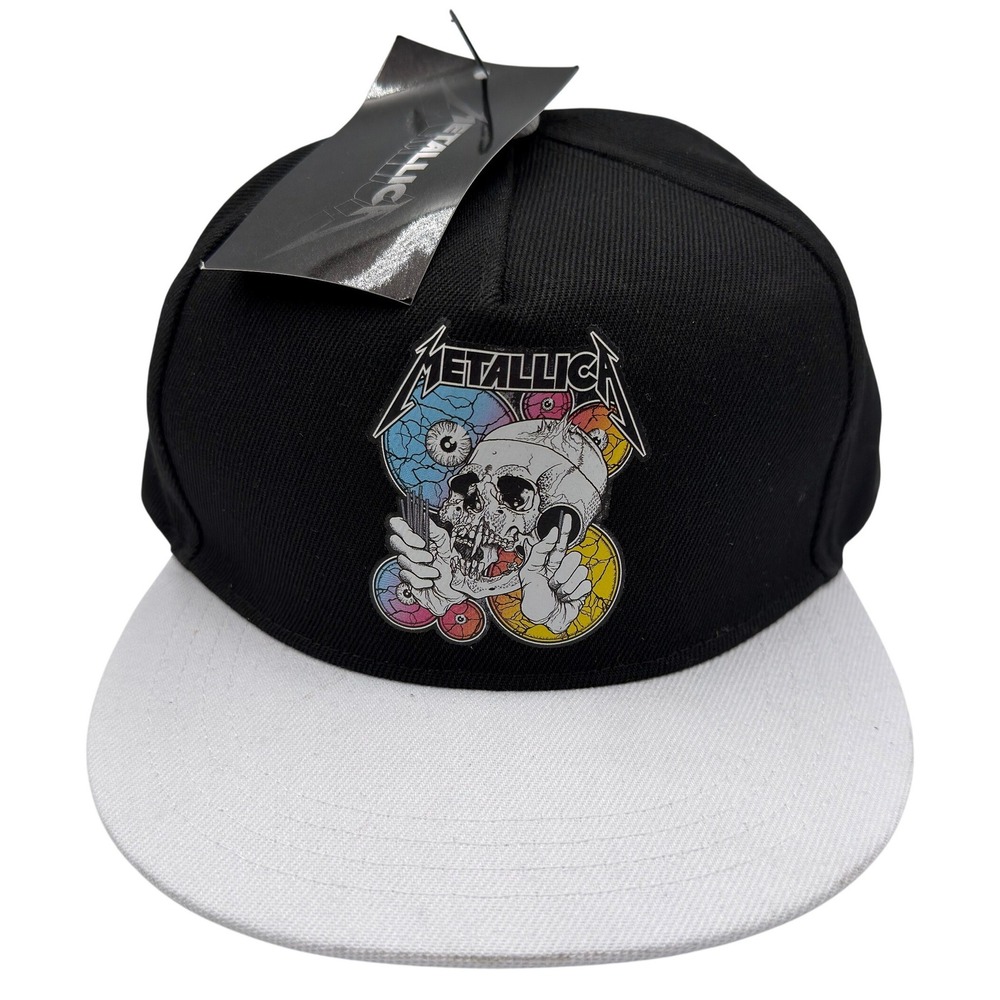 Metallica Skull Eyeballs Snapback Hat Black Grey Flat Brim 2020 OSFA New